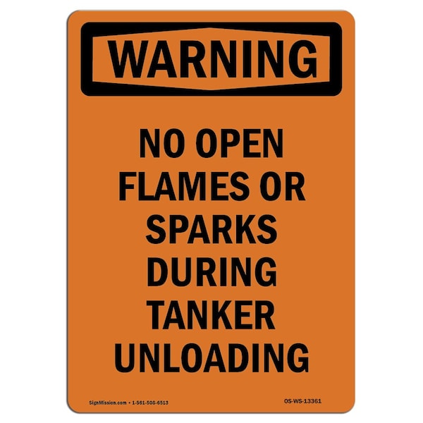 OSHA WARNING Sign, No Open Flames Or Sparks During, 14in X 10in Aluminum, 10" W, 14" L, Portrait